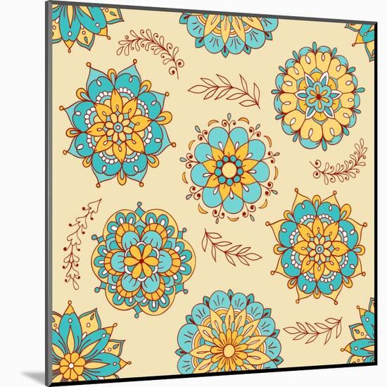 Vector Seamless Pattern, Doodling Design. Hand Draw Flowers. Color Doodle Background-xox-Mounted Art Print