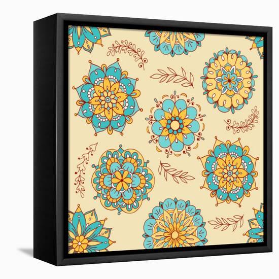 Vector Seamless Pattern, Doodling Design. Hand Draw Flowers. Color Doodle Background-xox-Framed Stretched Canvas