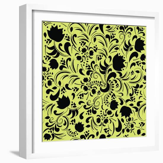 Vector Seamless Pattern Flowers on a Green Background.-Yaroslavna-Framed Art Print