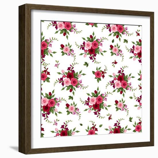 Vector Seamless Pattern Roses and Freesia.-Naddiya-Framed Art Print