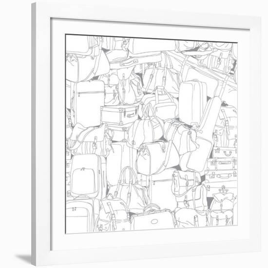 Vector Seamless Pattern with Black Contours of Different Travel Bags and Suitcases-TonTonic-Framed Art Print