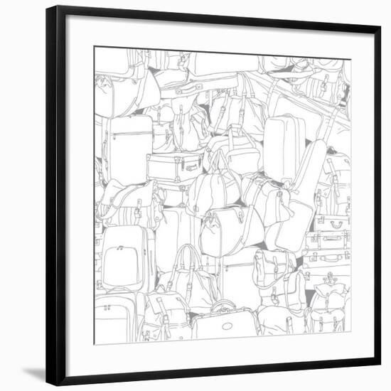 Vector Seamless Pattern with Black Contours of Different Travel Bags and Suitcases-TonTonic-Framed Art Print