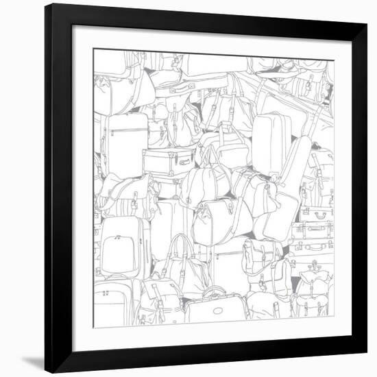 Vector Seamless Pattern with Black Contours of Different Travel Bags and Suitcases-TonTonic-Framed Art Print