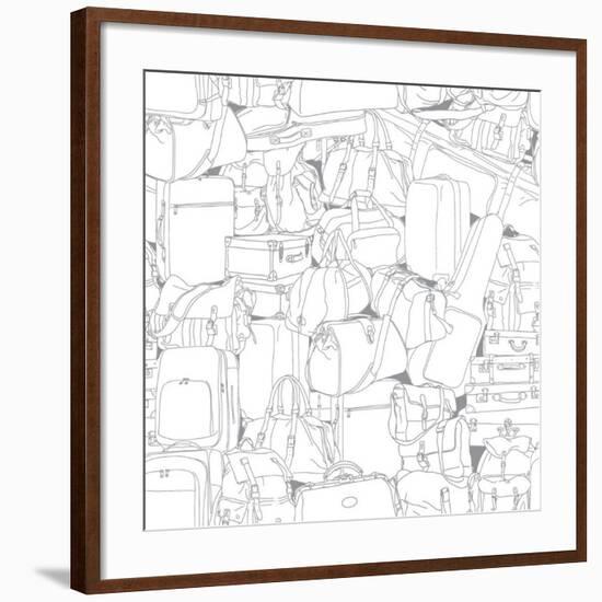 Vector Seamless Pattern with Black Contours of Different Travel Bags and Suitcases-TonTonic-Framed Art Print