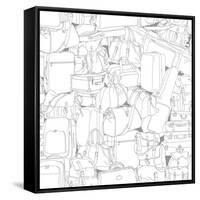 Vector Seamless Pattern with Black Contours of Different Travel Bags and Suitcases-TonTonic-Framed Stretched Canvas