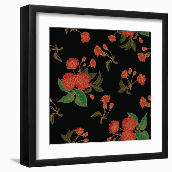 Vector Seamless Pattern with Flower Chinese Plum. Floral Pattern with Leaves Flowers and Branches O-Marina Vorontsova-Framed Art Print