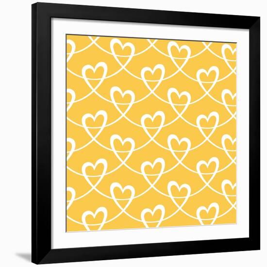 Vector Seamless Pattern with Stylized Hearts of White Ribbons. Romantic Gold Decorative Graphic Bac-anfisa focusova-Framed Art Print