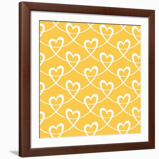 Vector Seamless Pattern with Stylized Hearts of White Ribbons. Romantic Gold Decorative Graphic Bac-anfisa focusova-Framed Art Print