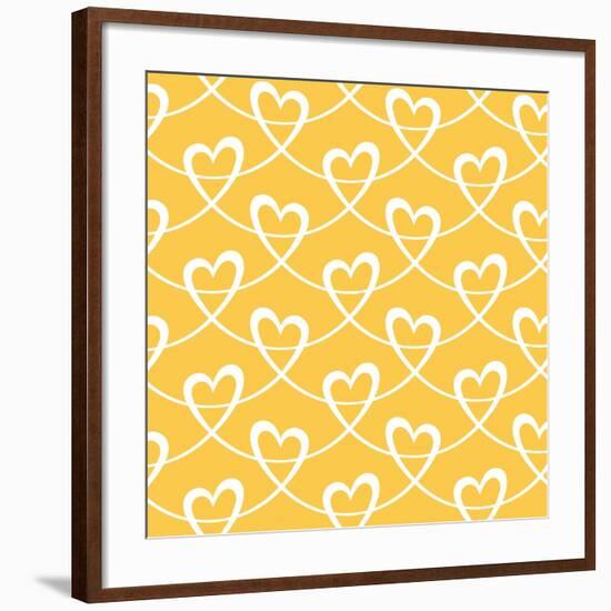 Vector Seamless Pattern with Stylized Hearts of White Ribbons. Romantic Gold Decorative Graphic Bac-anfisa focusova-Framed Art Print