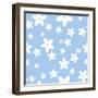 Vector Seamless Pattern with White Flowers on a Blue Background.-Naddiya-Framed Art Print