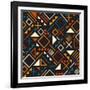 Vector Seamless Retro 80'S Jumble Geometric Line Shapes Teal Orange Color Pattern on Black Abstract-Samolevsky-Framed Art Print