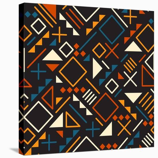 Vector Seamless Retro 80'S Jumble Geometric Line Shapes Teal Orange Color Pattern on Black Abstract-Samolevsky-Stretched Canvas