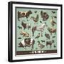 Vector Set: Farm Animals - Various Retro-Style Illustrations-AKaiser-Framed Art Print