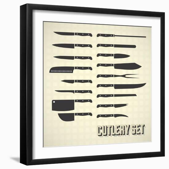 Vector Set: Kitchen Knives and Cutlery-vreddane-Framed Art Print