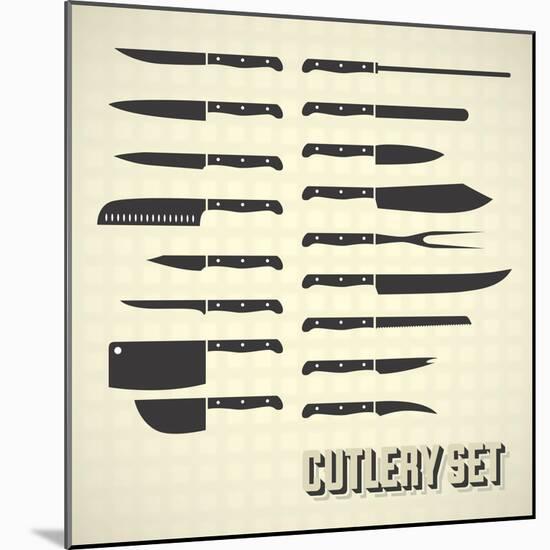 Vector Set: Kitchen Knives and Cutlery-vreddane-Mounted Art Print