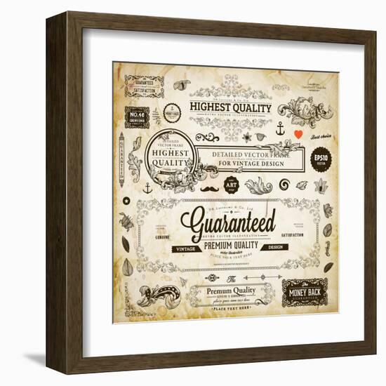 Vector Set of Calligraphic Design Elements: Page Decoration, Premium Quality and Satisfaction Guara-Ozerina Anna-Framed Art Print