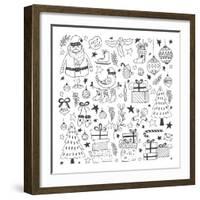 Vector Set of Hand Drawn Outline Christmas Illustrations. Clipart Collection with Santa Claus, Chri-darijashka-Framed Art Print