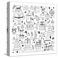 Vector Set of Hand Drawn Outline Christmas Illustrations. Clipart Collection with Santa Claus, Chri-darijashka-Stretched Canvas