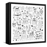 Vector Set of Hand Drawn Outline Christmas Illustrations. Clipart Collection with Santa Claus, Chri-darijashka-Framed Stretched Canvas