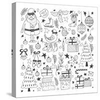 Vector Set of Hand Drawn Outline Christmas Illustrations. Clipart Collection with Santa Claus, Chri-darijashka-Stretched Canvas