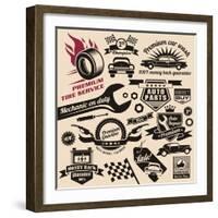 Vector Set of Vintage Car Symbols and Logos-Lukeruk-Framed Art Print