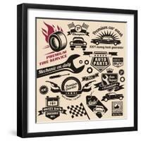 Vector Set of Vintage Car Symbols and Logos-Lukeruk-Framed Art Print
