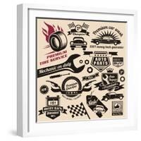 Vector Set of Vintage Car Symbols and Logos-Lukeruk-Framed Art Print