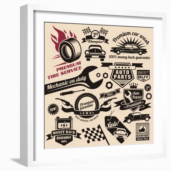 Vector Set of Vintage Car Symbols and Logos-Lukeruk-Framed Art Print