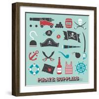 Vector Set: Pirate Supplies Silhouettes and Icons-vreddane-Framed Art Print