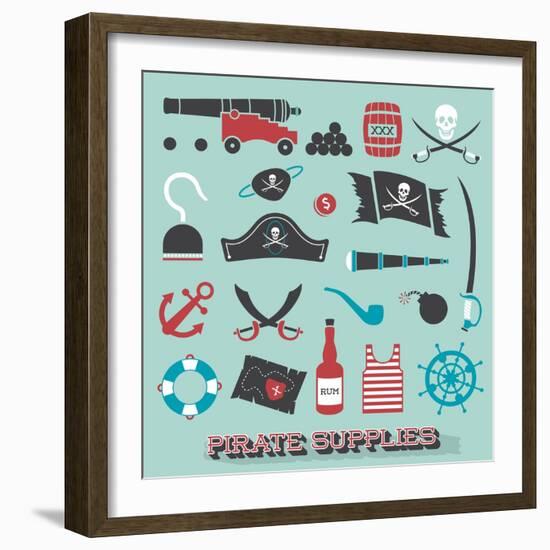 Vector Set: Pirate Supplies Silhouettes and Icons-vreddane-Framed Art Print