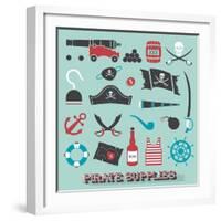 Vector Set: Pirate Supplies Silhouettes and Icons-vreddane-Framed Art Print