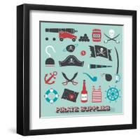 Vector Set: Pirate Supplies Silhouettes and Icons-vreddane-Framed Art Print