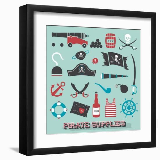 Vector Set: Pirate Supplies Silhouettes and Icons-vreddane-Framed Art Print