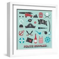 Vector Set: Pirate Supplies Silhouettes and Icons-vreddane-Framed Art Print