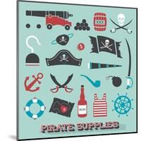 Vector Set: Pirate Supplies Silhouettes and Icons-vreddane-Mounted Art Print