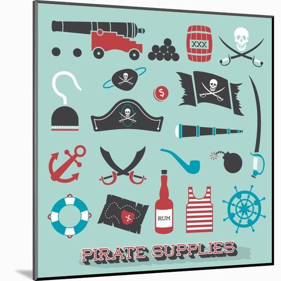 Vector Set: Pirate Supplies Silhouettes and Icons-vreddane-Mounted Art Print