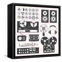 Vector Set: Retro Music Recording Equipment Objects-vreddane-Framed Stretched Canvas