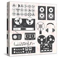 Vector Set: Retro Music Recording Equipment Objects-vreddane-Stretched Canvas