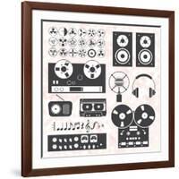 Vector Set: Retro Music Recording Equipment Objects-vreddane-Framed Art Print