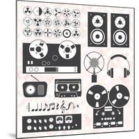 Vector Set: Retro Music Recording Equipment Objects-vreddane-Mounted Art Print