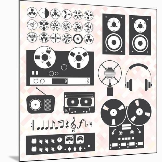 Vector Set: Retro Music Recording Equipment Objects-vreddane-Mounted Art Print