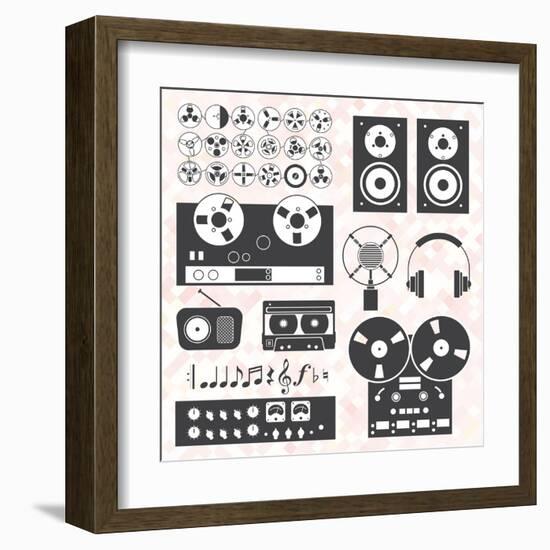 Vector Set: Retro Music Recording Equipment Objects-vreddane-Framed Art Print