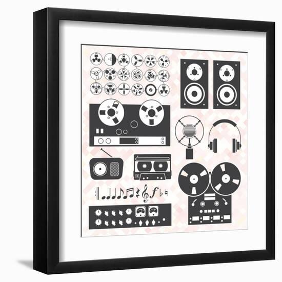 Vector Set: Retro Music Recording Equipment Objects-vreddane-Framed Art Print