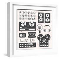 Vector Set: Retro Music Recording Equipment Objects-vreddane-Framed Art Print