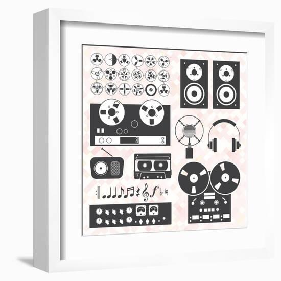 Vector Set: Retro Music Recording Equipment Objects-vreddane-Framed Art Print