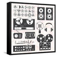 Vector Set: Retro Music Recording Equipment Objects-vreddane-Framed Stretched Canvas