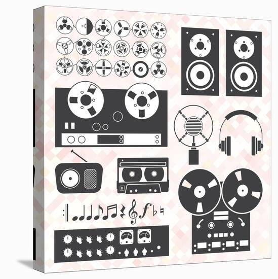 Vector Set: Retro Music Recording Equipment Objects-vreddane-Stretched Canvas