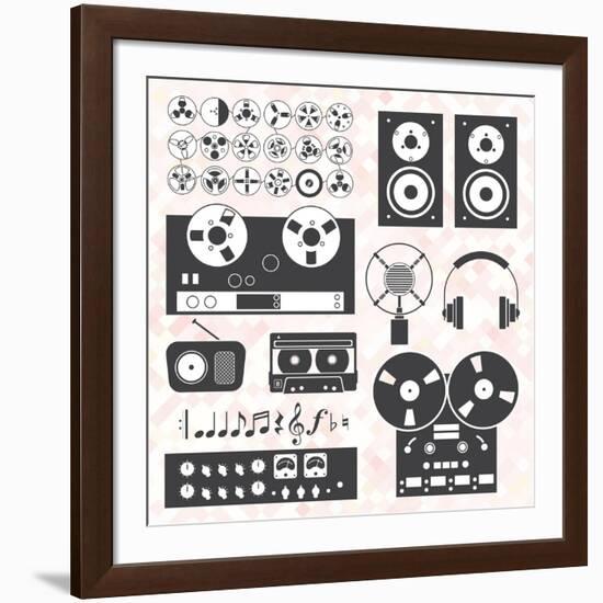 Vector Set: Retro Music Recording Equipment Objects-vreddane-Framed Art Print