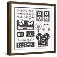 Vector Set: Retro Music Recording Equipment Objects-vreddane-Framed Art Print