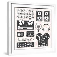 Vector Set: Retro Music Recording Equipment Objects-vreddane-Framed Art Print